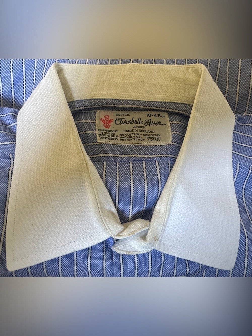 Turnbull & Asser Blue Pinstripes White Contrast Collar Men’s Dress Shirt Size 18